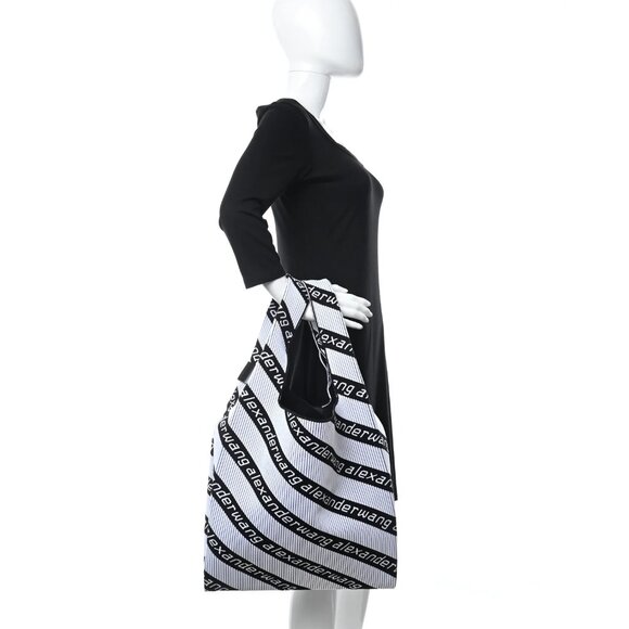 Alexander Wang Knit Jacquard Diagonal Logo Shopper Tote Black White - Picture 5 of 10